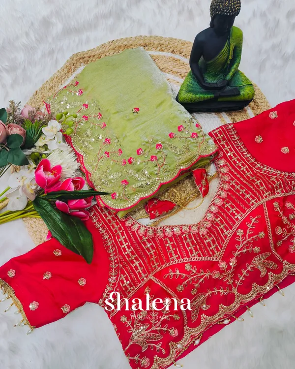 Innovative_Green_Fendy_Silk_Sequence_Embroidery_Work_Saree_With_Stitched_Blouse