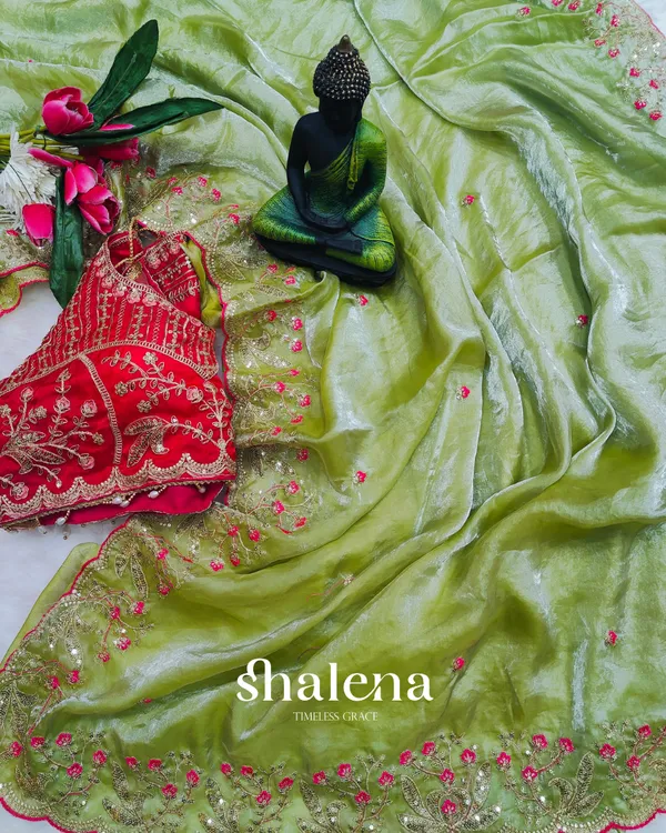 Innovative_Green_Fendy_Silk_Sequence_Embroidery_Work_Saree_With_Stitched_Blouse