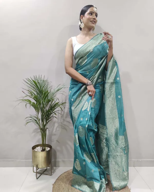 Sky_Blue_Color_1-Minute_Ready_To_Wear_Soft_Banarasi_Silk_Saree_With_Blouse_Piece