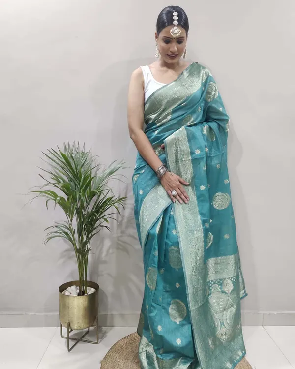 Sky_Blue_Color_1-Minute_Ready_To_Wear_Soft_Banarasi_Silk_Saree_With_Blouse_Piece