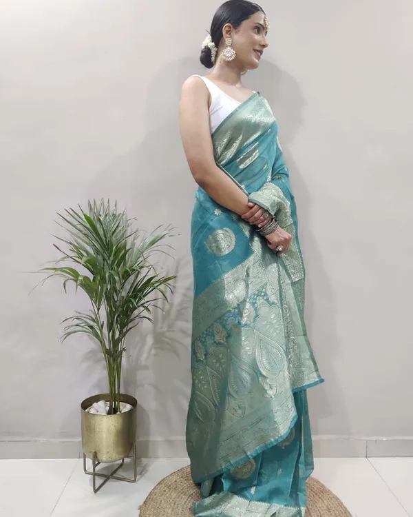Sky_Blue_Color_1-Minute_Ready_To_Wear_Soft_Banarasi_Silk_Saree_With_Blouse_Piece