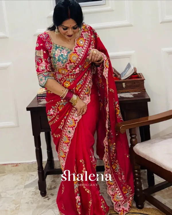 Seraphic_Dark_Red_Rangoli_Silk_Sequence_Embroidery_Work_Saree_With_Stitched_Blouse