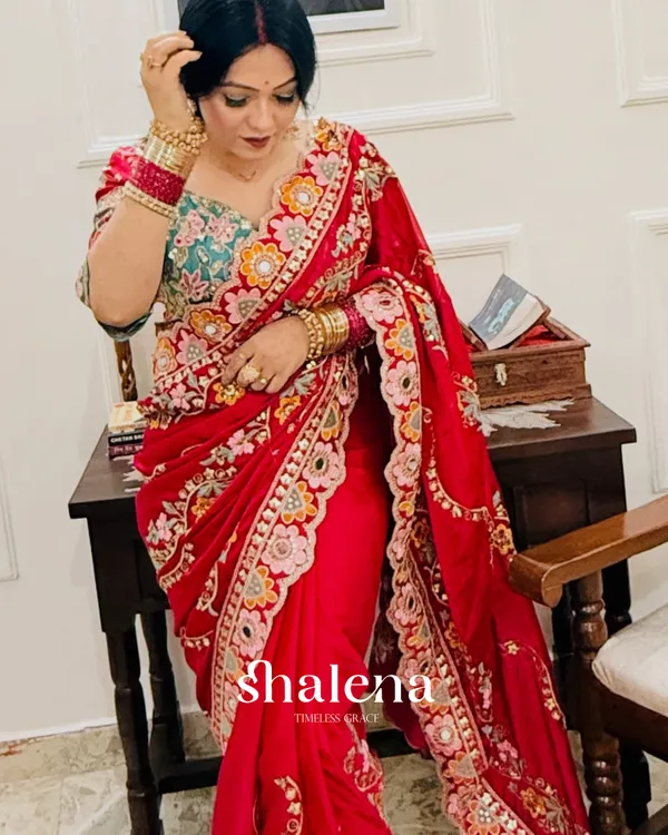 Seraphic_Dark_Red_Rangoli_Silk_Sequence_Embroidery_Work_Saree_With_Stitched_Blouse