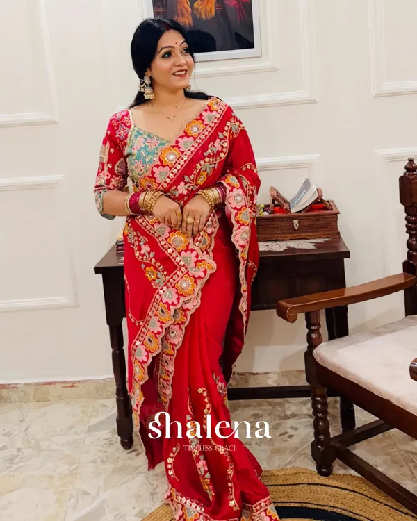 Seraphic_Dark_Red_Rangoli_Silk_Sequence_Embroidery_Work_Saree_With_Stitched_Blouse