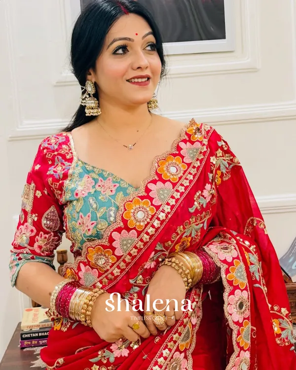 Seraphic_Dark_Red_Rangoli_Silk_Sequence_Embroidery_Work_Saree_With_Stitched_Blouse