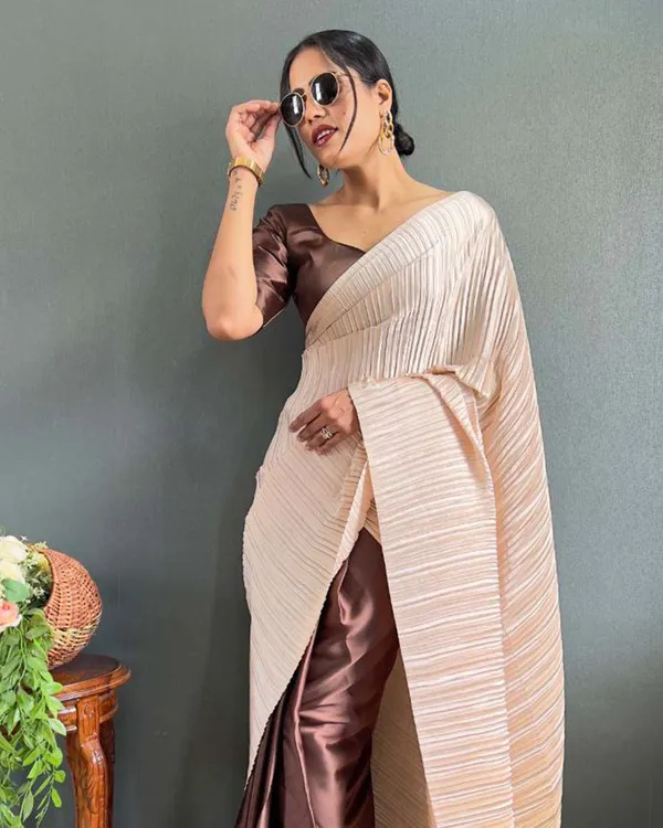 White_and_cream_Color_1_-_Minute_Ready_to_Wear_Japan_Satin_Saree_with_Unstitch_Blouse_Piece