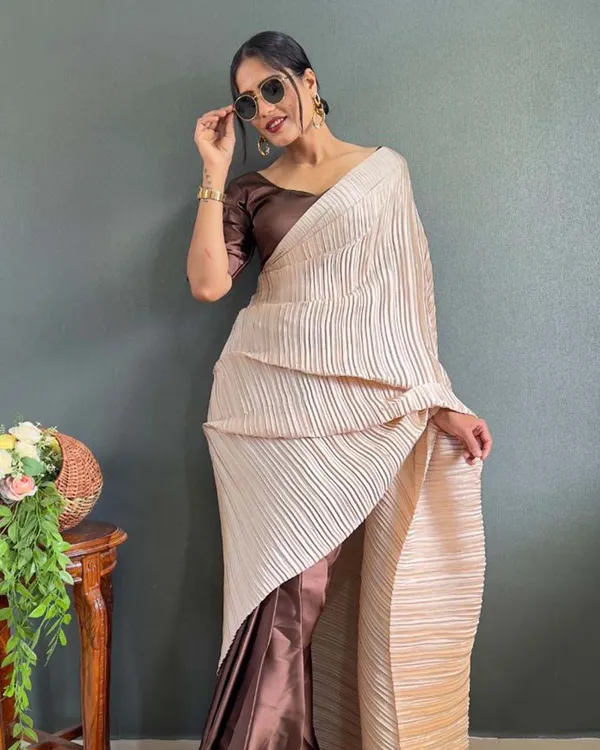 White_and_cream_Color_1_-_Minute_Ready_to_Wear_Japan_Satin_Saree_with_Unstitch_Blouse_Piece