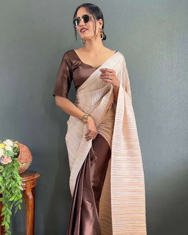 White_and_cream_Color_1_-_Minute_Ready_to_Wear_Japan_Satin_Saree_with_Unstitch_Blouse_Piece