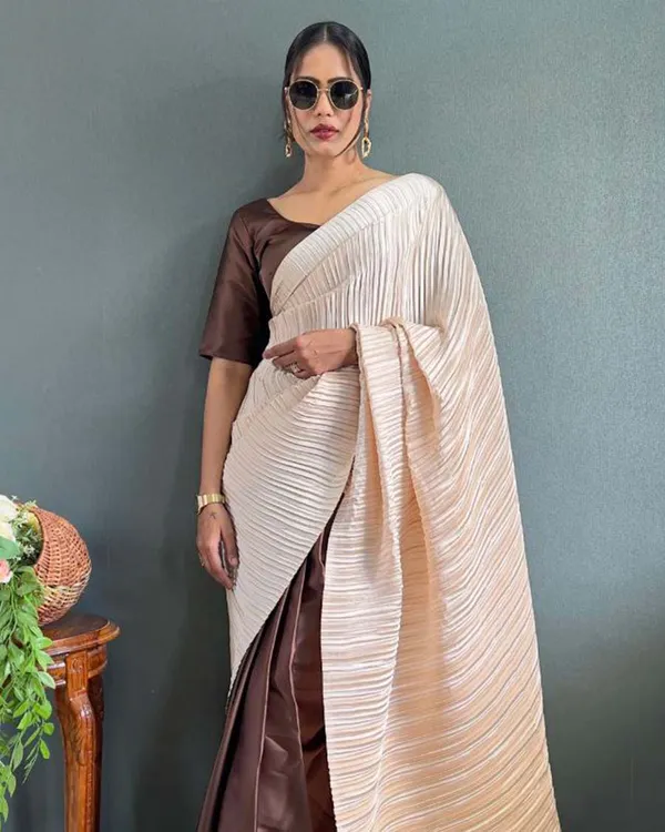 White_and_cream_Color_1_-_Minute_Ready_to_Wear_Japan_Satin_Saree_with_Unstitch_Blouse_Piece