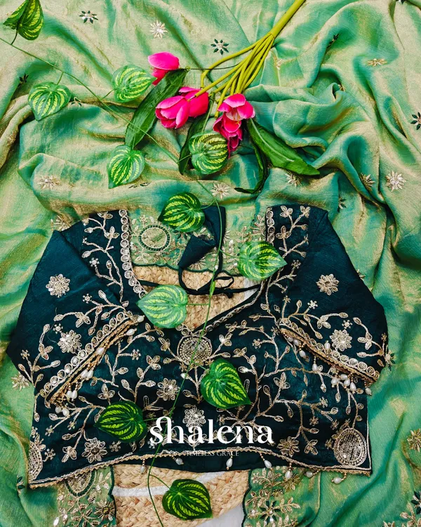 Chatoyant_Green_Fendy_Chiffon_Silk_Sequence_Embroidery_Work_Saree_With_Stitched_Blouse