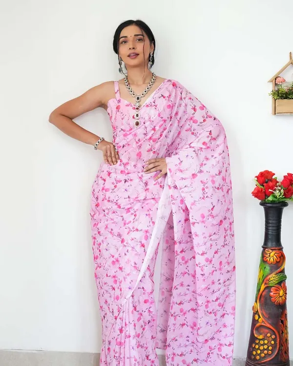 Calm_Pink_Color_1-Minute_Ready_To_Wear_Georgette_Saree_With_Blouse_Piece