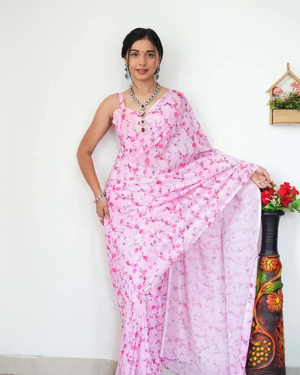Calm_Pink_Color_1-Minute_Ready_To_Wear_Georgette_Saree_With_Blouse_Piece