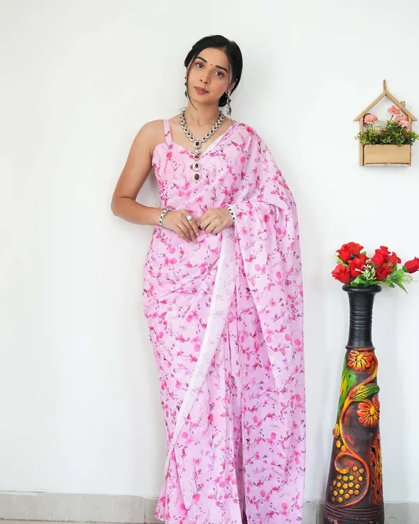 Calm_Pink_Color_1-Minute_Ready_To_Wear_Georgette_Saree_With_Blouse_Piece