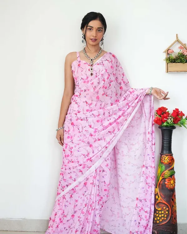 Calm_Pink_Color_1-Minute_Ready_To_Wear_Georgette_Saree_With_Blouse_Piece
