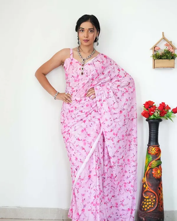 Calm_Pink_Color_1-Minute_Ready_To_Wear_Georgette_Saree_With_Blouse_Piece