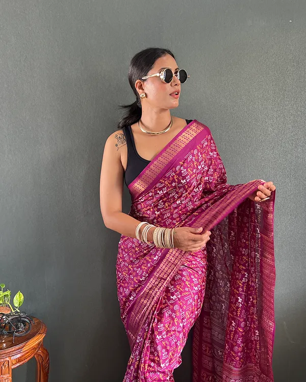 Wine_Color_1-Minute_Ready_To_Wear_Georgette_Saree_With_Blouse_Piece