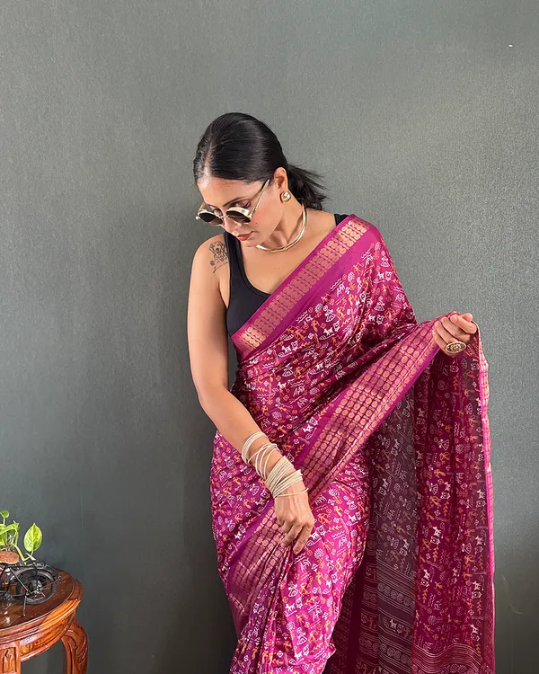 Wine_Color_1-Minute_Ready_To_Wear_Georgette_Saree_With_Blouse_Piece