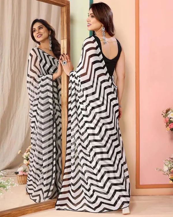 Black_and_white_Color_1-Minute_Ready_To_Wear_Georgette_Saree_With_Blouse_Piece