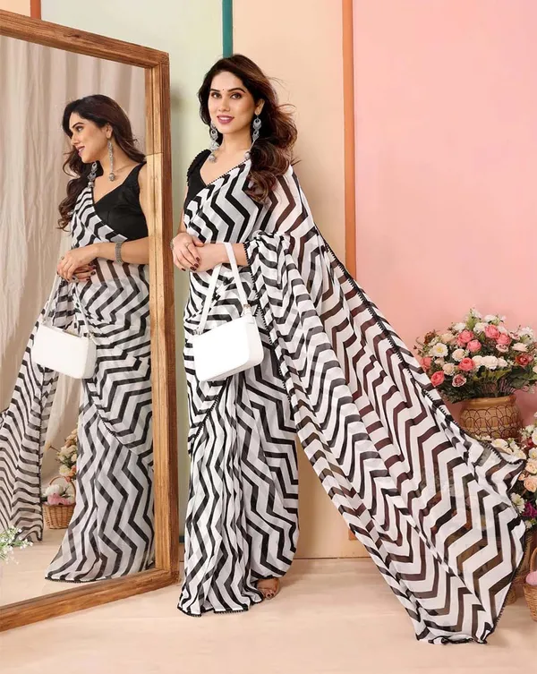 Black_and_white_Color_1-Minute_Ready_To_Wear_Georgette_Saree_With_Blouse_Piece
