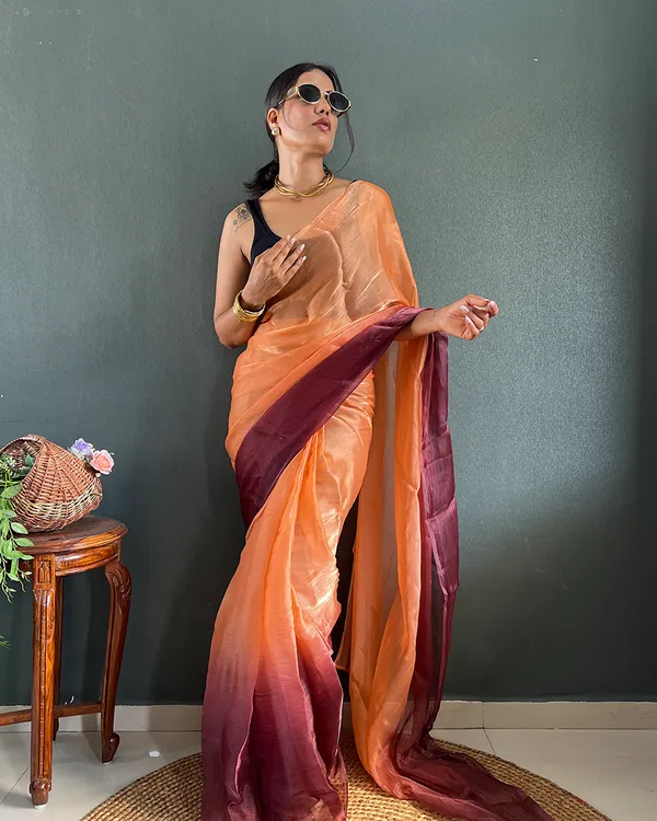 Orange_Wine_Color_1-Minute_Ready_To_Wear_Georgette_Saree_With_Blouse_Piece