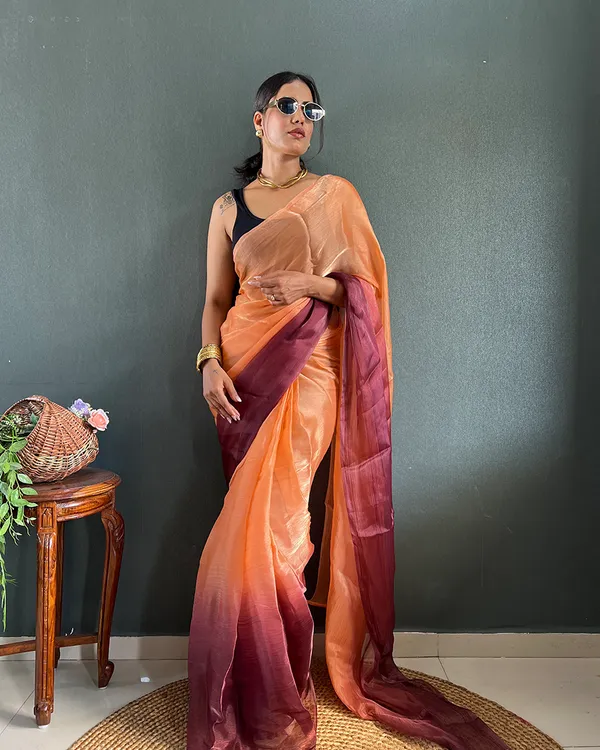 Orange_Wine_Color_1-Minute_Ready_To_Wear_Georgette_Saree_With_Blouse_Piece