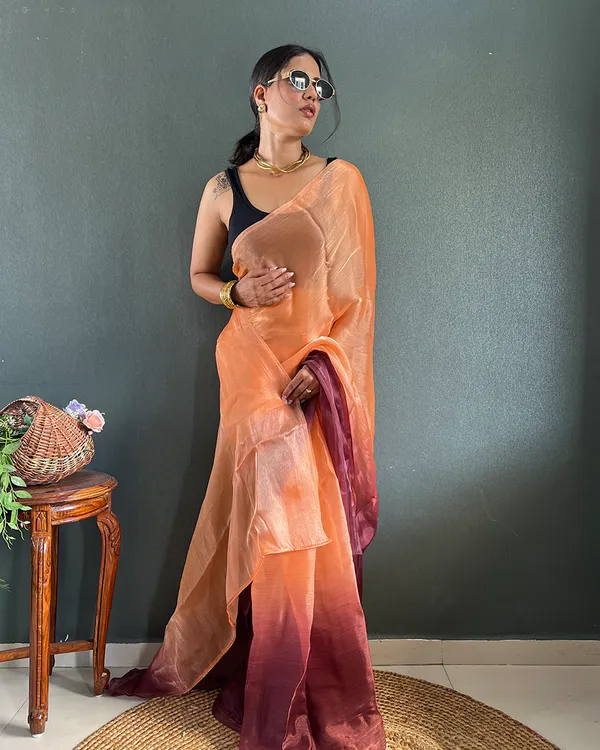 Orange_Wine_Color_1-Minute_Ready_To_Wear_Georgette_Saree_With_Blouse_Piece