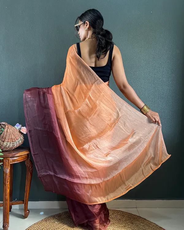 Orange_Wine_Color_1-Minute_Ready_To_Wear_Georgette_Saree_With_Blouse_Piece