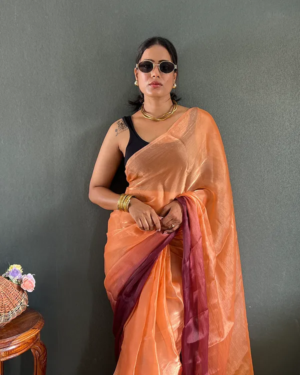 Orange_Wine_Color_1-Minute_Ready_To_Wear_Georgette_Saree_With_Blouse_Piece