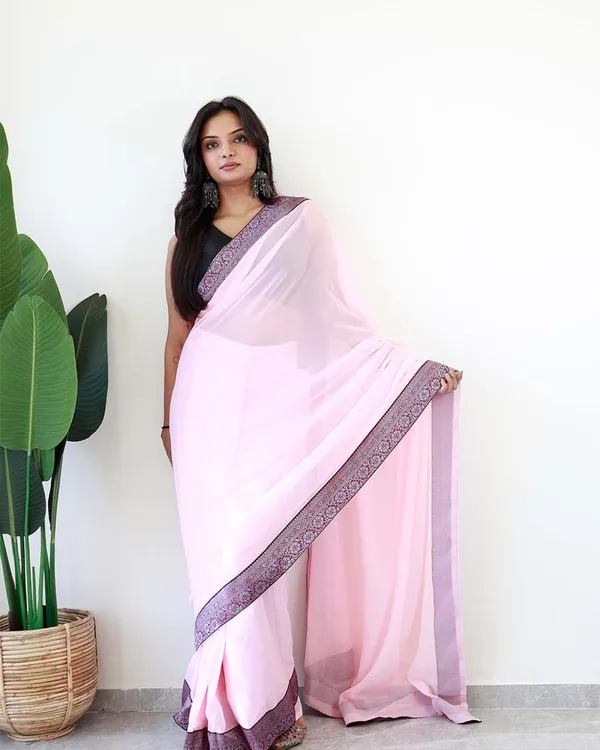 Calm_Pink_Colour_1-Minute_Ready_To_Wear_Georgette_Saree_With_Blouse_Piece