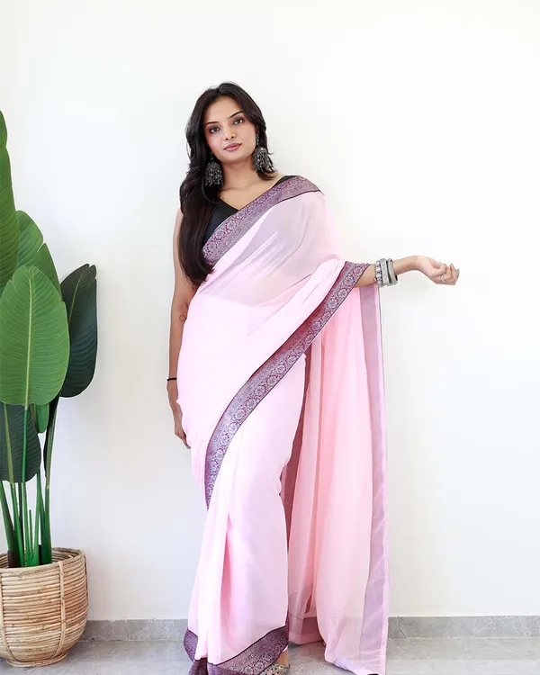 Calm_Pink_Colour_1-Minute_Ready_To_Wear_Georgette_Saree_With_Blouse_Piece