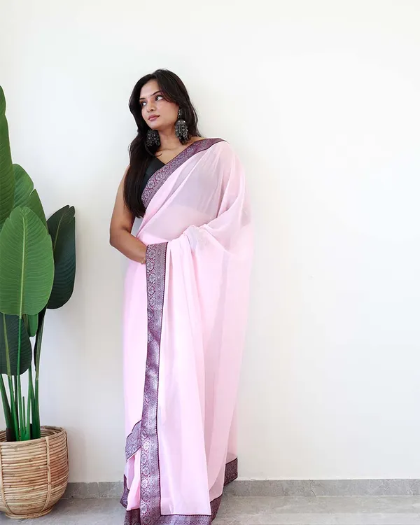 Calm_Pink_Colour_1-Minute_Ready_To_Wear_Georgette_Saree_With_Blouse_Piece