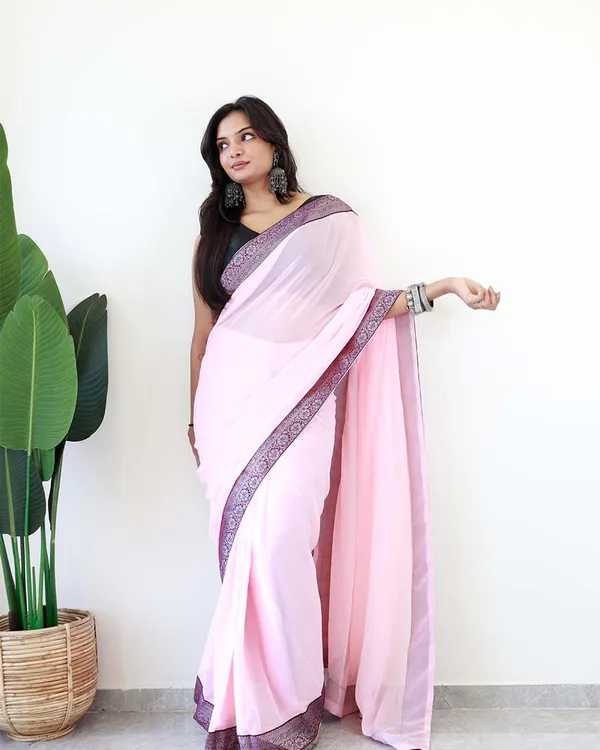 Calm_Pink_Colour_1-Minute_Ready_To_Wear_Georgette_Saree_With_Blouse_Piece