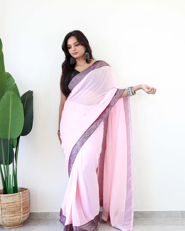 Calm_Pink_Colour_1-Minute_Ready_To_Wear_Georgette_Saree_With_Blouse_Piece