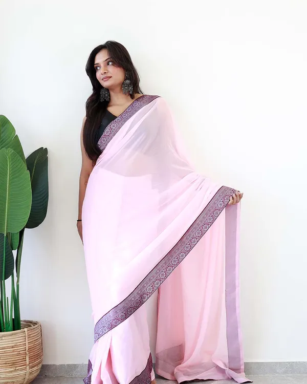 Calm_Pink_Colour_1-Minute_Ready_To_Wear_Georgette_Saree_With_Blouse_Piece