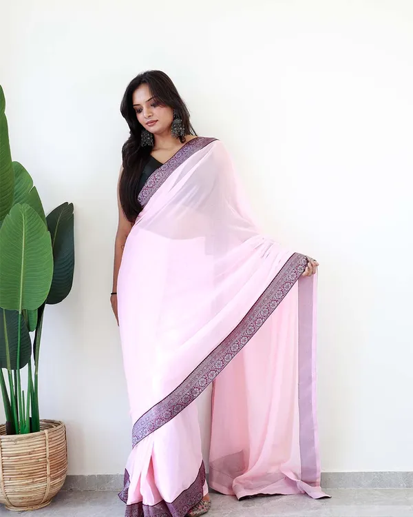 Calm_Pink_Colour_1-Minute_Ready_To_Wear_Georgette_Saree_With_Blouse_Piece