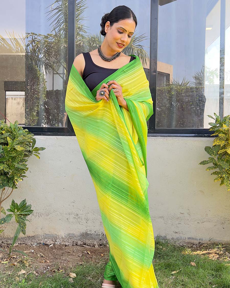 Parrot_Green_color_1-Minute_Ready_To_Wear_Naylon_Saree_With_Blouse_Piece