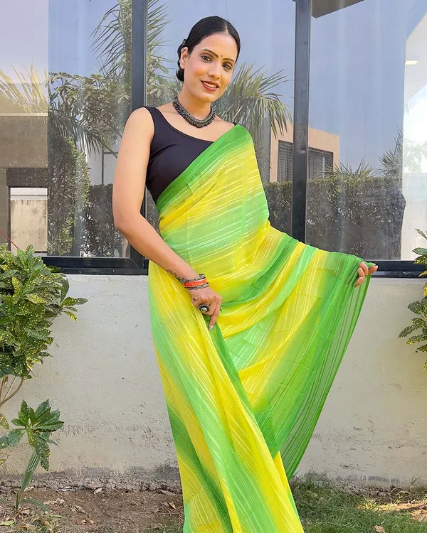Parrot_Green_color_1-Minute_Ready_To_Wear_Naylon_Saree_With_Blouse_Piece