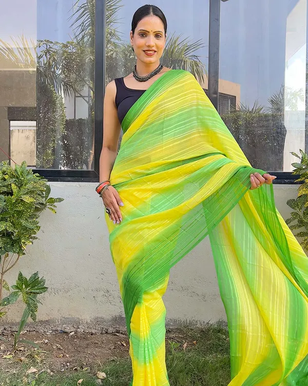 Parrot_Green_color_1-Minute_Ready_To_Wear_Naylon_Saree_With_Blouse_Piece
