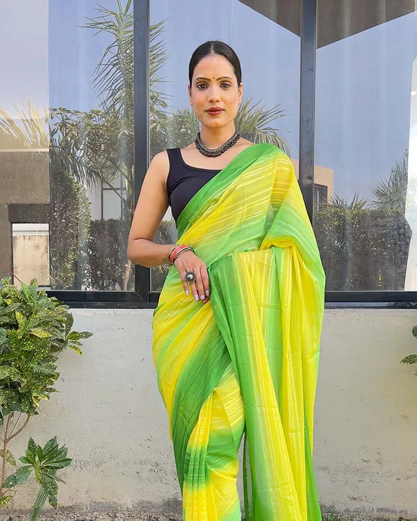 Parrot_Green_color_1-Minute_Ready_To_Wear_Naylon_Saree_With_Blouse_Piece