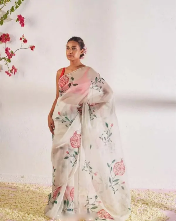 White_Color_1-Minute_Ready_To_Wear_Organza_Silk_Saree_with_Moti_Embroidery_Work_&_Blouse_Piece