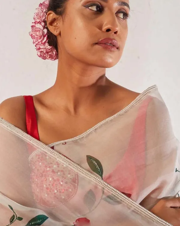 White_Color_1-Minute_Ready_To_Wear_Organza_Silk_Saree_with_Moti_Embroidery_Work_&_Blouse_Piece
