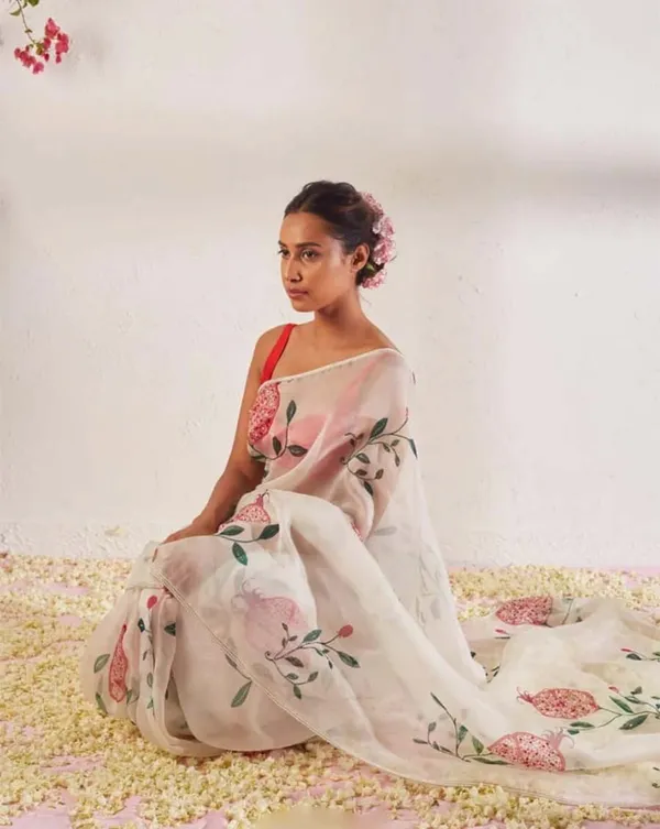 White_Color_1-Minute_Ready_To_Wear_Organza_Silk_Saree_with_Moti_Embroidery_Work_&_Blouse_Piece