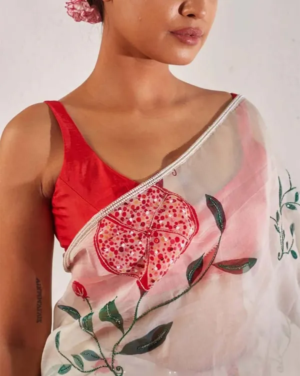 White_Color_1-Minute_Ready_To_Wear_Organza_Silk_Saree_with_Moti_Embroidery_Work_&_Blouse_Piece