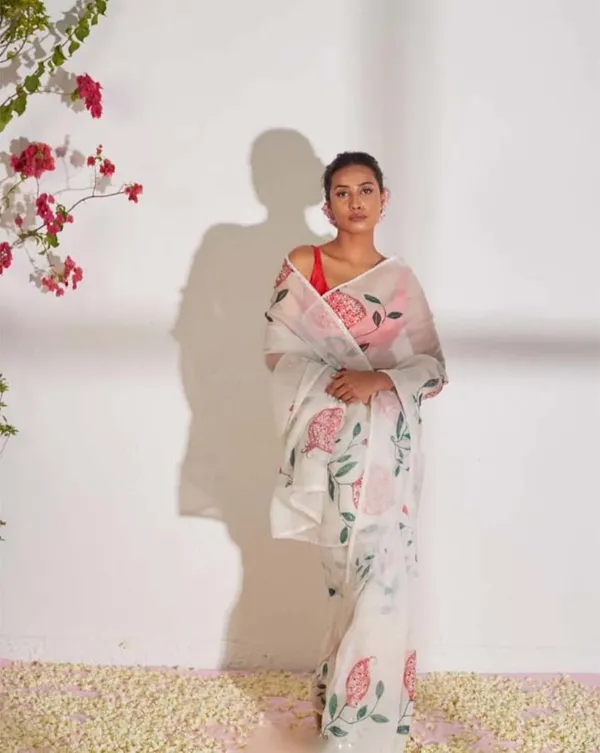 White_Color_1-Minute_Ready_To_Wear_Organza_Silk_Saree_with_Moti_Embroidery_Work_&_Blouse_Piece
