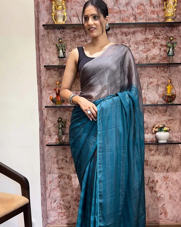 Bottle_Blue_Color_1-Minute_Ready_To_Wear_Naylon_Saree_With_Blouse_Piece