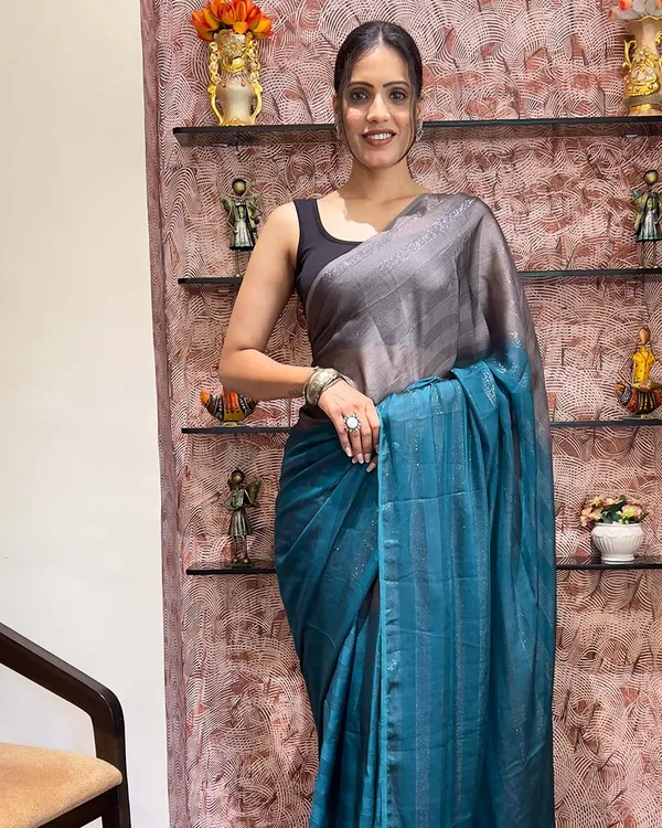 Bottle_Blue_Color_1-Minute_Ready_To_Wear_Naylon_Saree_With_Blouse_Piece