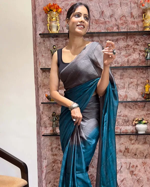 Bottle_Blue_Color_1-Minute_Ready_To_Wear_Naylon_Saree_With_Blouse_Piece