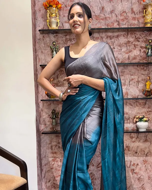 Bottle_Blue_Color_1-Minute_Ready_To_Wear_Naylon_Saree_With_Blouse_Piece