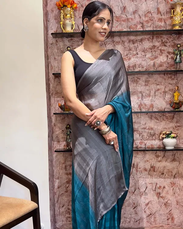 Bottle_Blue_Color_1-Minute_Ready_To_Wear_Naylon_Saree_With_Blouse_Piece