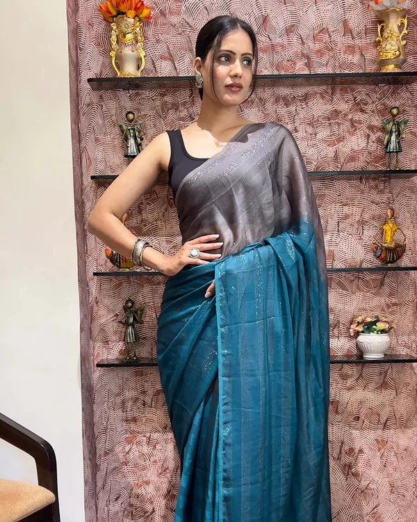 Bottle_Blue_Color_1-Minute_Ready_To_Wear_Naylon_Saree_With_Blouse_Piece